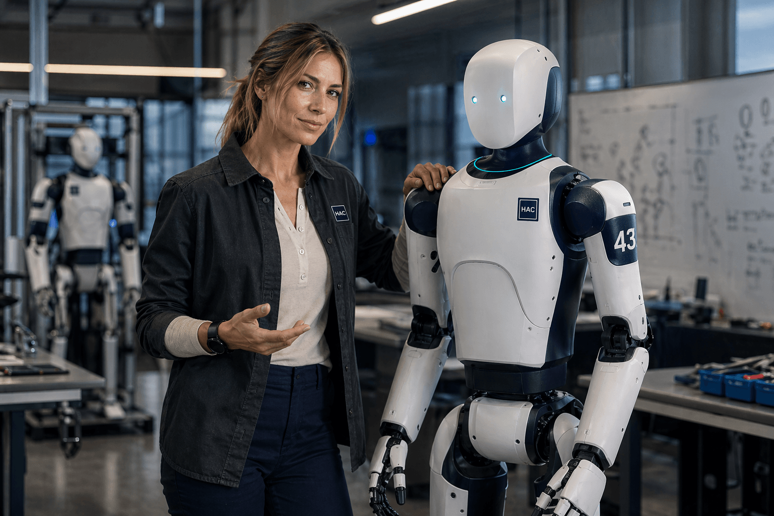 Operator werkt naast een humanoid robot in de HAC-studio